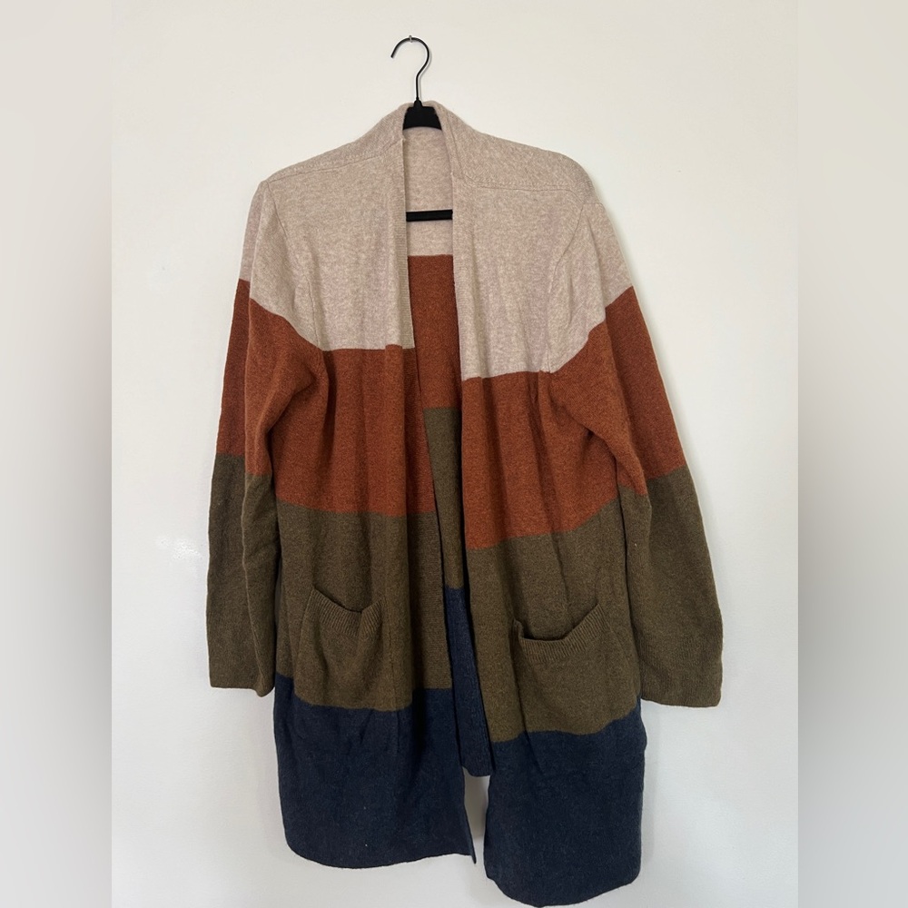 Madewell Colorblock Cardigan | Cream Rust Olive Navy | Soft Knit
